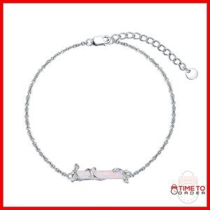 Sterling Silver Opal Bar Bracelet Adjustable 7-9 Inch Leaf Charm Gift